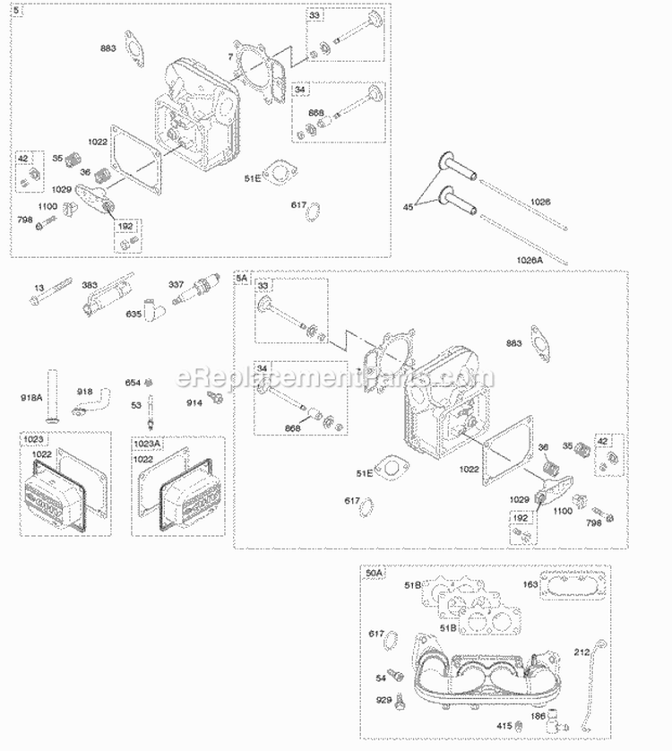 Cylinder Head Intake Manifold Valves Diagram and Parts List for  Briggs and Stratton Engine